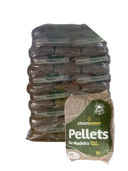 Palete de 65 sacos de pellets de madeira EN Plus Steampower