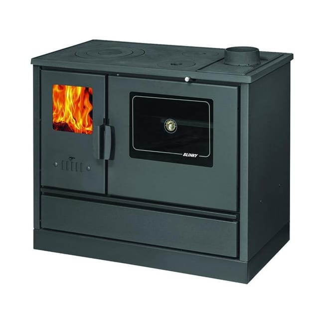Fogão a lenha Blinky com forno Lina e porta de vidro antracite